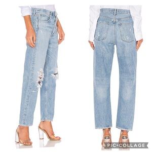 Agolde 90's Mid Rise Loose Fit Jeans in Fall Out Light Wash Ripped Size 30”